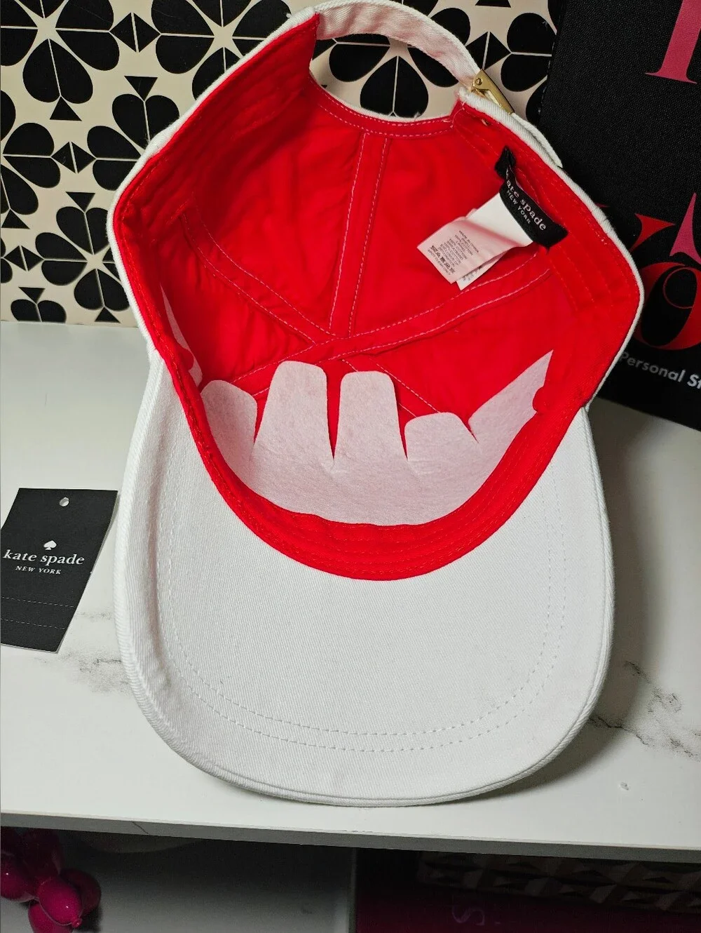 kate spade White Baseball Cap with Heart Detail